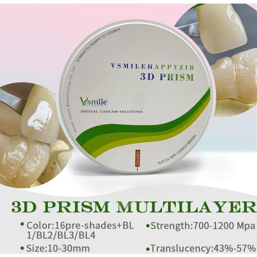 Vsmile 98mm 3D Pro Multilayer Zirconia Blocks Bleach color for Dental Lab with Open CADCAM System