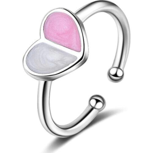 Fashion Sweet Epoxy Love 925 Sterling Silver Jewelry Love Heart Shaped Ice Cream Two Colors Opening Rings SR365