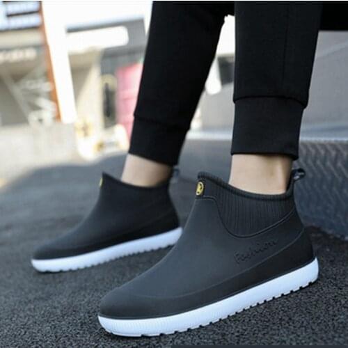 MenS Non-Slip Rubber Rain Boots Solid Color Kitchen Work Fishing Car Wash Shoes Waterproof MenS Rubber Boots