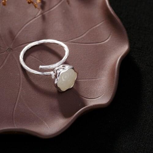 Real silver S925 pure silver natural and Tian Yulian Peng ring, antique personality high-grade ladies' ring ornaments