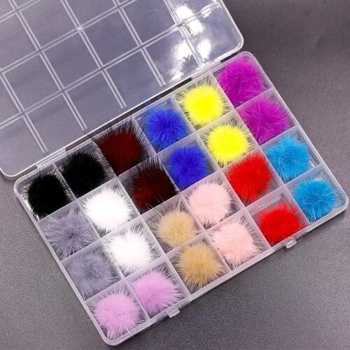 24 Grid New Arrival Fluffy Balls Charms Removable Magnetic Pom Pom Boxes Kit For Nails Art Decoration