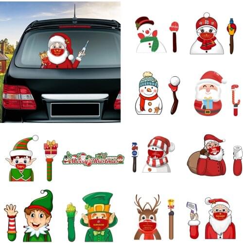 Merry Christmas Santa Claus Cute Snowman Elf Stickers For Car Auto Rear Windshield Window Waving Wiper Stickers PVC Car Styling