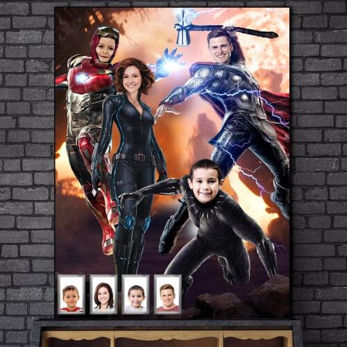 Marvel Superhero Family Custom Canvas Poster Decoration Custom Personalized Printing Picture 4-5 Persons Wall Art Children Gift