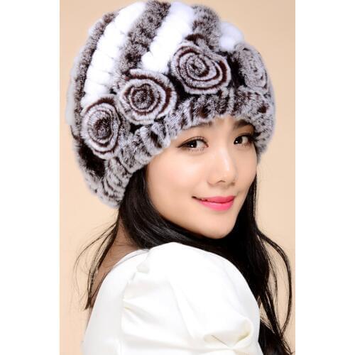 2016 Paisley Lady Real Knitted Rex Rabbit Fur Beanies Winter Warm Genuine Women Fur Caps Female Hats 0701
