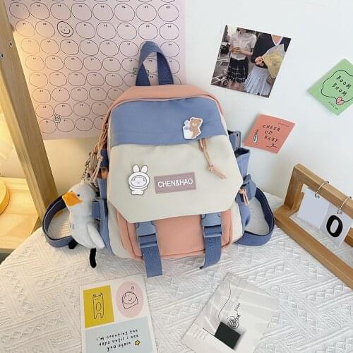 Teenage Girls Cartoon Printing School Backpacks Ladies Large Capacity Nylon Travel Rucksack Women Contrast Color Knapsacks