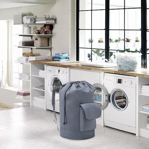 Foldable Laundry Bag with Straps Oxford Cloth Portable Top Drawstring Design Washing Clothes Storage Organizer