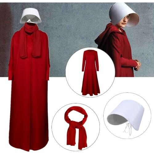 Takerlama The Handmaids Tale Cosplay Costume Handmaid Offred Women Red Cloak Dress Scarf White Hat Set Halloween Party Props