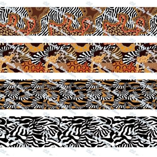 WL 1'25mm 2'50mm Leopard Print Mixed Printing Grosgrain Ribbon Diy Handmade Animal Collar Funny Party Decoration 50 Yards