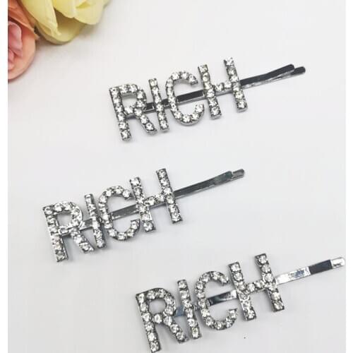 Ins hot Words hair clips Letters Hairpins RICH Letters Hair Clip Fashion Hair Jewelry for Women