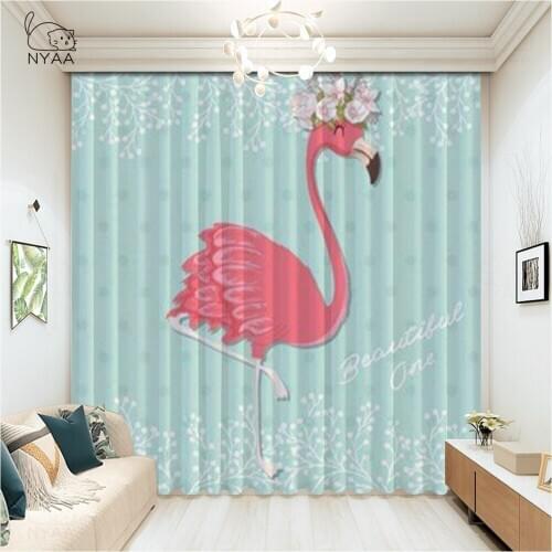 Nordic Ins Style Pink Flamingos Curtain Accessories French Window White Curtains Cafe Printed Curtains Living Room Micro Shading