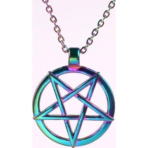 Vintage Round Witch Star Pentagram Charms Necklaces Alloy Star of David Pendant Chain Women Necklaces Party Gift Jewelry Making