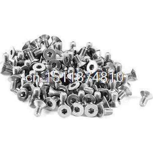 100 Pcs 304HC Stainless Steel Countersunk Flat Head Hex Socket Bolt Screw M3x6mm