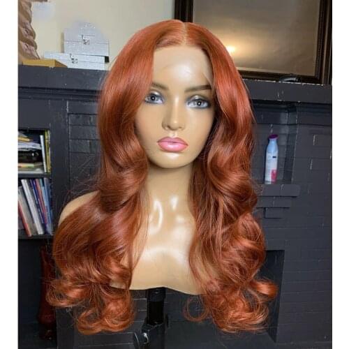 180% Density Remy Ginger Orange Body Wave Lace Front Human Hair Wig For Woman With Baby Hair Natural Hairline Brazilian Glueless