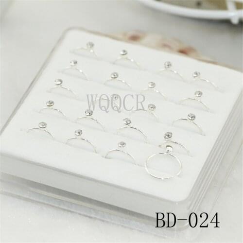 20PCS/Box 925 Silver Nose Ring Nose Nail With 2MM Transparent Crystal Simple Cartilage Body Piercing Jewelry Circle