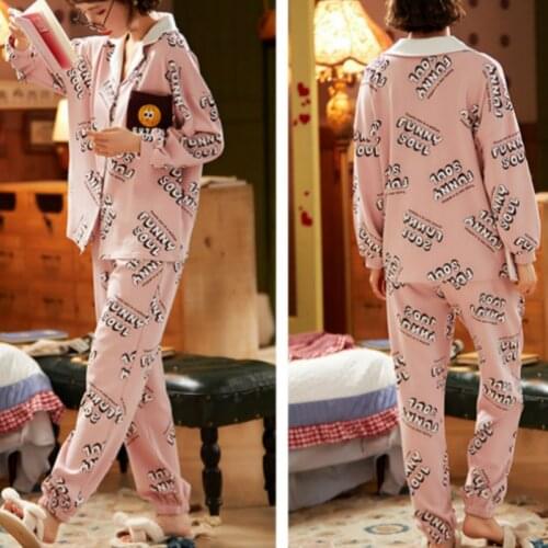 2020 Winter Cotton Casual English Lapel Ladies Pajamas Suit Comfortable V-neck Cardigan Long-sleeved Home Wear Pyjamas Women