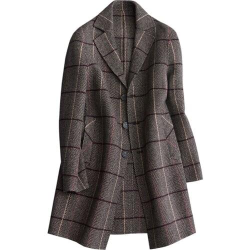 2021 plaid high-quality fashion cashmere coat woolen trench coat mens mid-length double-sided woolen coat