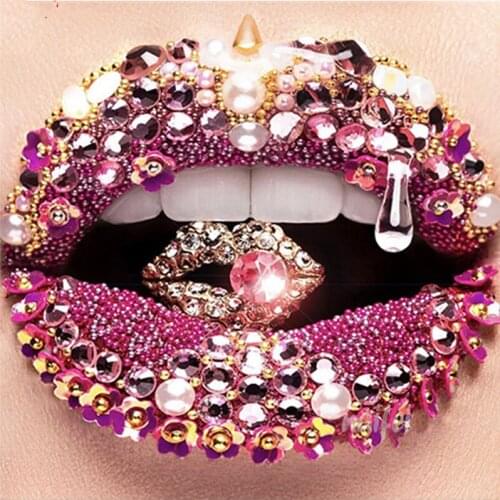 5D DIY Diamond Painting Sexy lips diamond posters Cross Stitch Embroidery home Decor A birthday present gift square/round drill