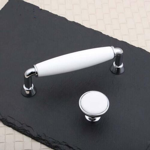 96mm kitchen cabinet handles white ceramic cupboard pull shiny silver dresser drawer wardrobe furniture handle knob 5"porcelain