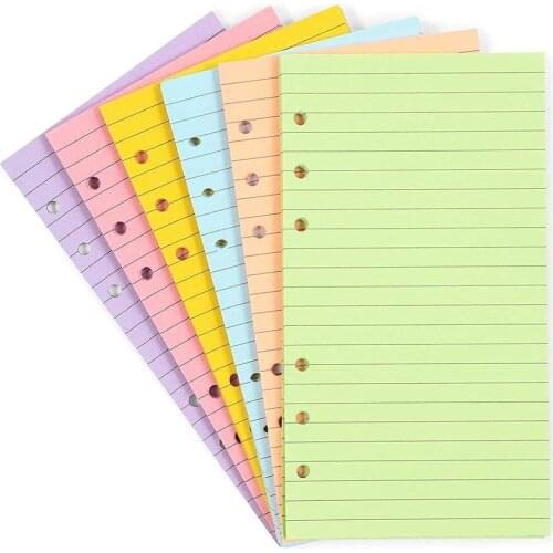 A6 Colorful 6-Hole Refills Inserts, 5-Color Loose Leaf Planner Filler Paper for Personal Organizer Binder, 50 Sheets/100 Pages