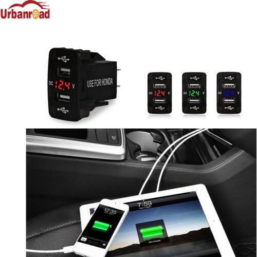 Car USB Cigarette Lighter Socket Charging 5v 2.1A Dual USB Car Charger Voltmeter Socket For Honda For All Phone MP3 12V-24V