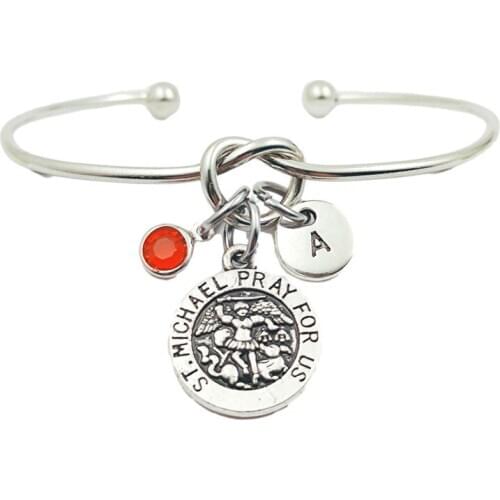 ST Michael Pray US Retro Creative Initial Letter Monogram Birthstone Adjustable Bracelet Fashion Jewelry Women Gift Pendant
