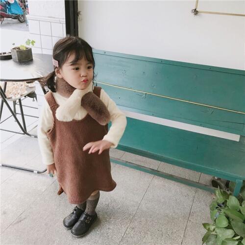 2018 Autumn and Winter New Korean Bay Girl Strap Dress Kids Knitted Elastic Cotton Plus Velvet Vest Dress Toddler Casual Dresses