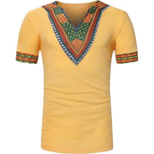 6 Colors Nation Wind Printing Short Sleeve Rendering T-shirt Slim Type Ethnic Style Short Pullover Retro African Clothes Tops