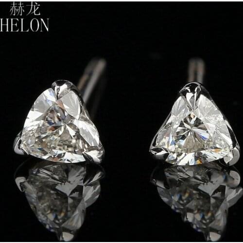HELON Moissanite Earrings Real 18k White Gold Heart Cut Lab Grown Moissanite Diamond Engagement Stud Earrings Women Fine Jewelry