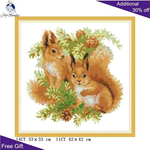 Joy Sunday Two Squirrels DA362 14CT 11CT Stamped and Counted Home Decor Lovely Squirrels Craft Cross Stitch Kits