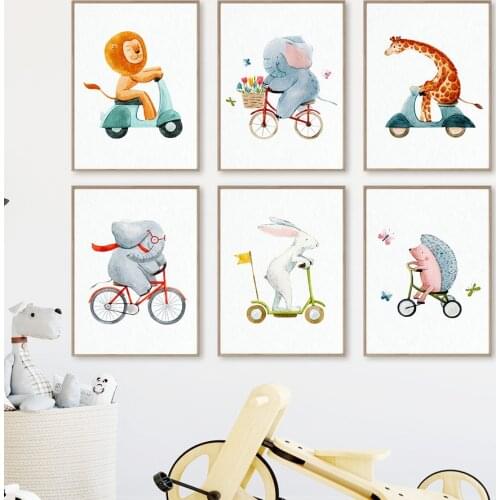 Kawaii Wall Art Canvas Painting Lion Giraffe Rabbit Elephant Hedgehog Nordic Posters And Prints Decor Pictures Kids Room Mural