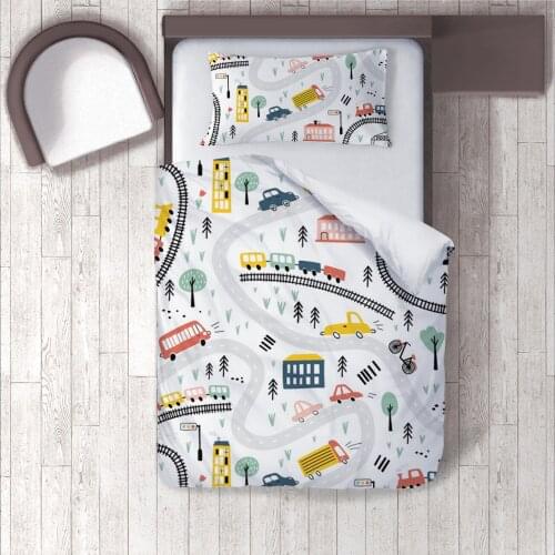 Duvet Cover Set Bedding Set Pillow Case for Baby and Kids Room 3D Printed White Road Cars Model 293