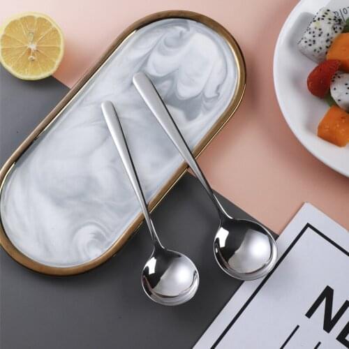 Creative 304 stainless steel kitchen tableware household Korean long handled spoon public mixing round gift teaspoon