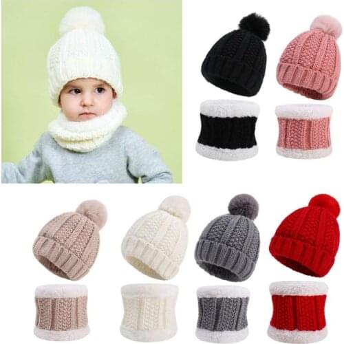Cute Toddler Baby Winter Warm Micro Fleece Scarf Hat Set Baby Kids Knit Beanie Cap