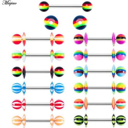 Miqiao 1 Pair Sexy Nipple Ring Long Industrial Barbell Tongue Nail Stainless Steel Body Piercing Jewelry 14G