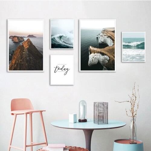 Sea Waves Landscape Canvas Nordic Style Inspirational Wall Art Print Painting Decoration Picture Scandinavian Home Decor