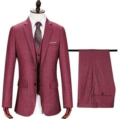 2021 Mens Wedding Tuxedos New Plaid Business Suits Slim Plaids Three-piece Groom Dress Male Suit Jacket Jacket Vest Pants