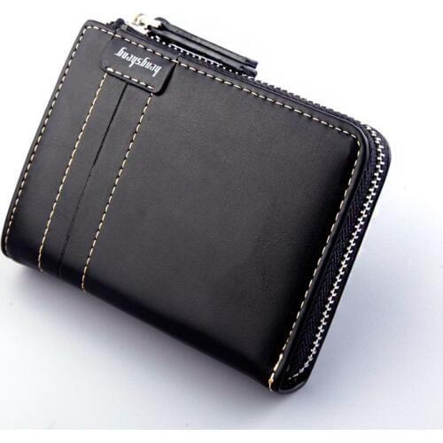 Mens Wallet PU Leather Small Wallet Slim Purse Around Credit Card Coins Holder Black /BY