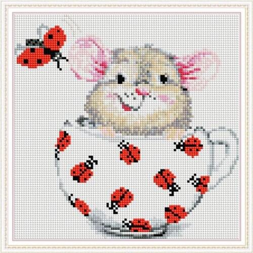Mouse in the Cup 5D Diamond Painting Set DIY Cartoon Animal Full Diamond Embroidered Kit Rhinestone Mosaic Home Decoration Gifts