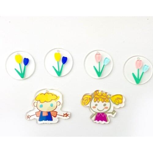 Small fresh tulip transparent acrylic wafer hand-painted wind little boy and girl accessories diy jewelry materials
