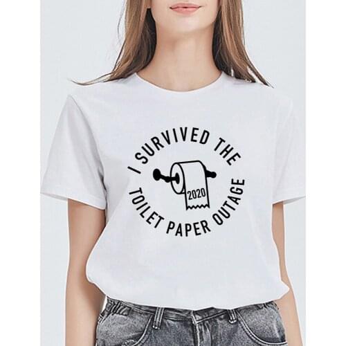 New T shirt Female Pop Funny Oversize Graphic Toilet Paper Cute T-shirt Harajuku I SURVIVED GREAT TOILET PAPER Tshirt