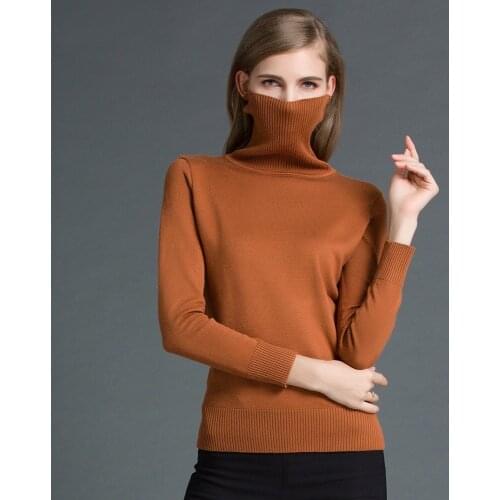 OLOEY 2021 Cashmere Knitted Women Sweater Pullovers Turtleneck Autumn Winter Basic Women Sweaters Korean Style Slim Fit Black