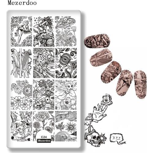 Rectangle Nail Template Autumn Havest Theme Flower Nails Stamping Image Plate Corn Elf Beauty Designs Skull DIY Nail Stencil C24
