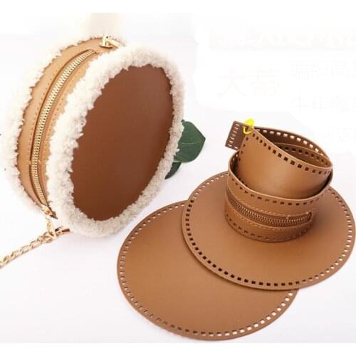 Fashion 3PCS Set 2021 Popular PU Leather Handmade Woven Handbag Bag Round Mesh Accessories Crochet Foreskin Material