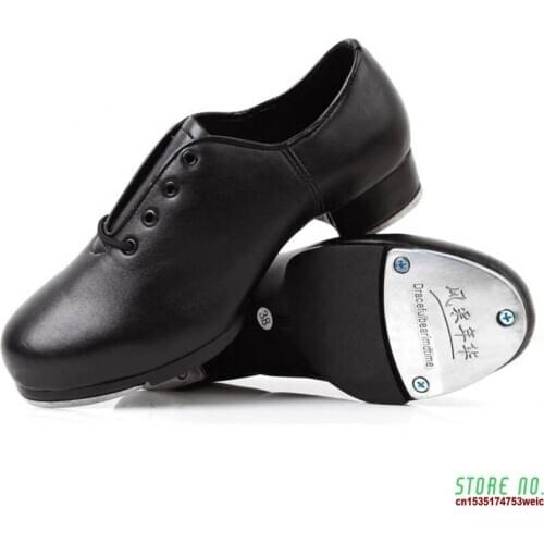 Genuine Leather Adult tap dance shoes Men women kicked shoes Sports Leather soft bottom High-impact aluminum plate Black shoe