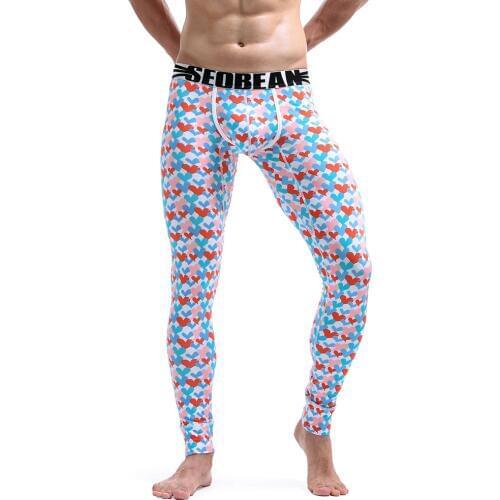 New Winter Warm Men Fashion sexy Long Johns Thermal Underwear Love heart Tight Single Long Leggings Pants High Quality