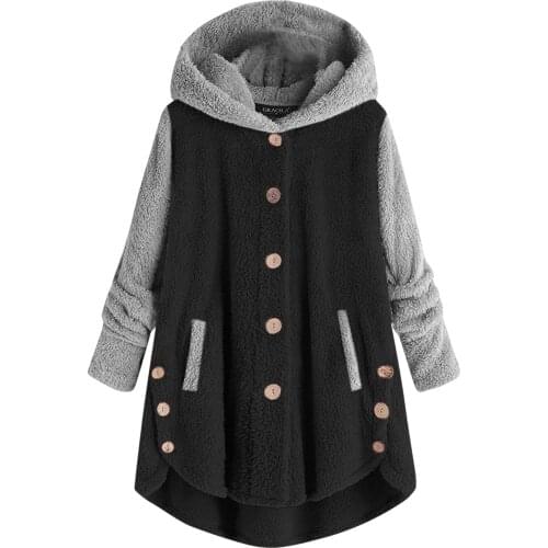 2021 Oversize Hoodie Sweatshirt Winter Warm Women Plus Size Button Coat Patchworl Tops Hooded Pullover Loose jacket Clothes