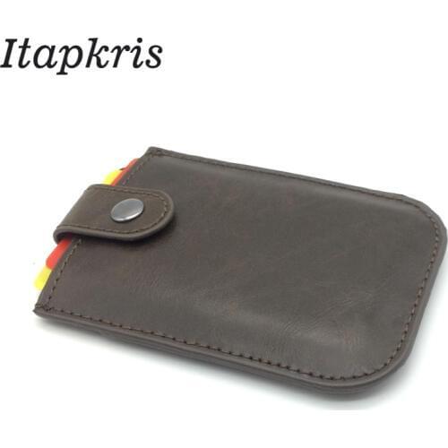 Thin Crazy Horse PU Leather Men Bank Card Holder Women Credit Card Case Multi-function Cards Pocket Cash Coin Wallet Black