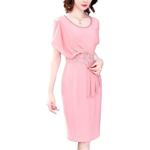 High Quality Women Dress Beaded Round Neck Waist Embroidered Decorative Slim Sexy Dress Ladies Temperament Elegant Party Dresses