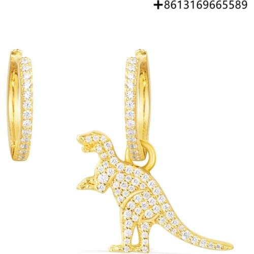 925 sterling silver gold small dinosaur earrings original high quality 1:1 European and American womens fashion jewelry