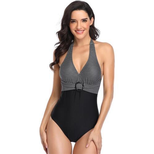 Halter Top Women Swimming Suits Striped Printed Monokini High Waisted Bodysuit Backless Girls Swimwear Big XL Beach Wear Bikini